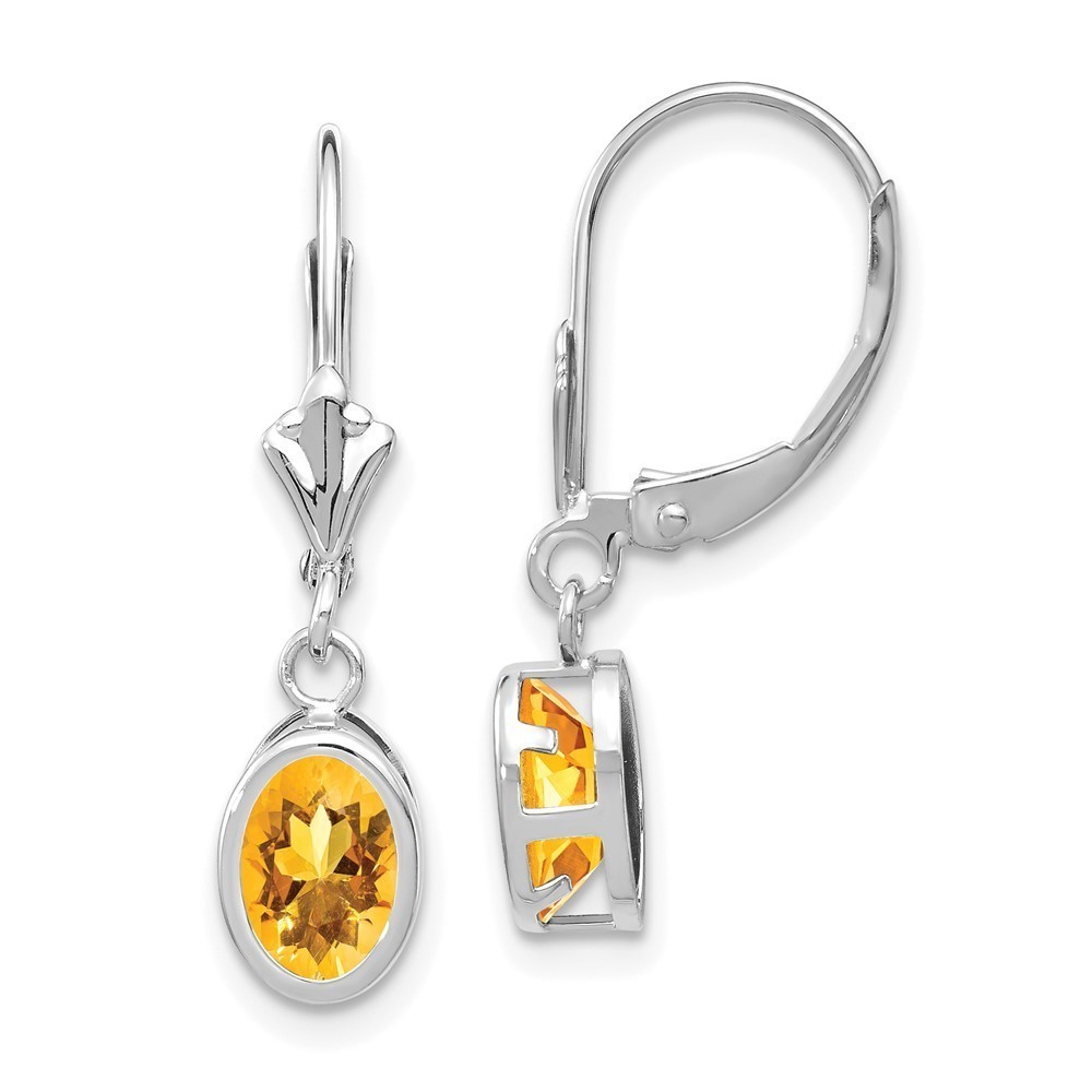 14kw Citrine (November Birthstone) Oval Leverback Earrings 26 mm x 6 mm